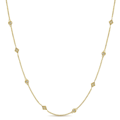 16 Inch 14k Yellow Gold Diamond Round & Kite Shaped Station Necklace
