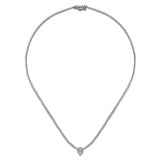 17 inch 14K White Gold Diamond Tennis Necklace angle 2 17 inch 14K White Gold Diamond Tennis Necklace angle 2