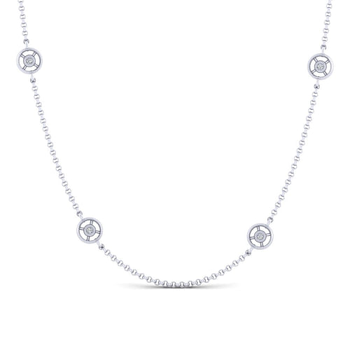 18 Inch 14K White Gold Diamond Wheel Station Necklace