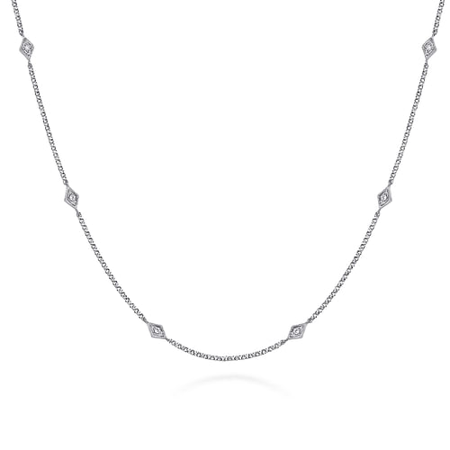 18 Inch 14K White Gold Kite Shaped Diamond Station Necklace