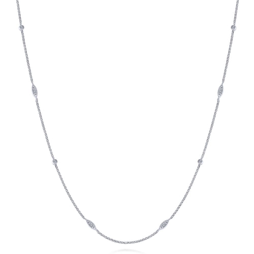18 Inch 14K White Gold Marquise and Round Diamond Station Necklace
