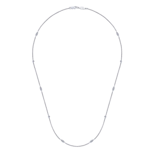 18 Inch 14K White Gold Marquise and Round Diamond Station Necklace