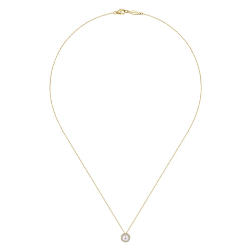 18 Inch 14K Yellow Gold Pearl and Diamond Halo Pendant Necklace
