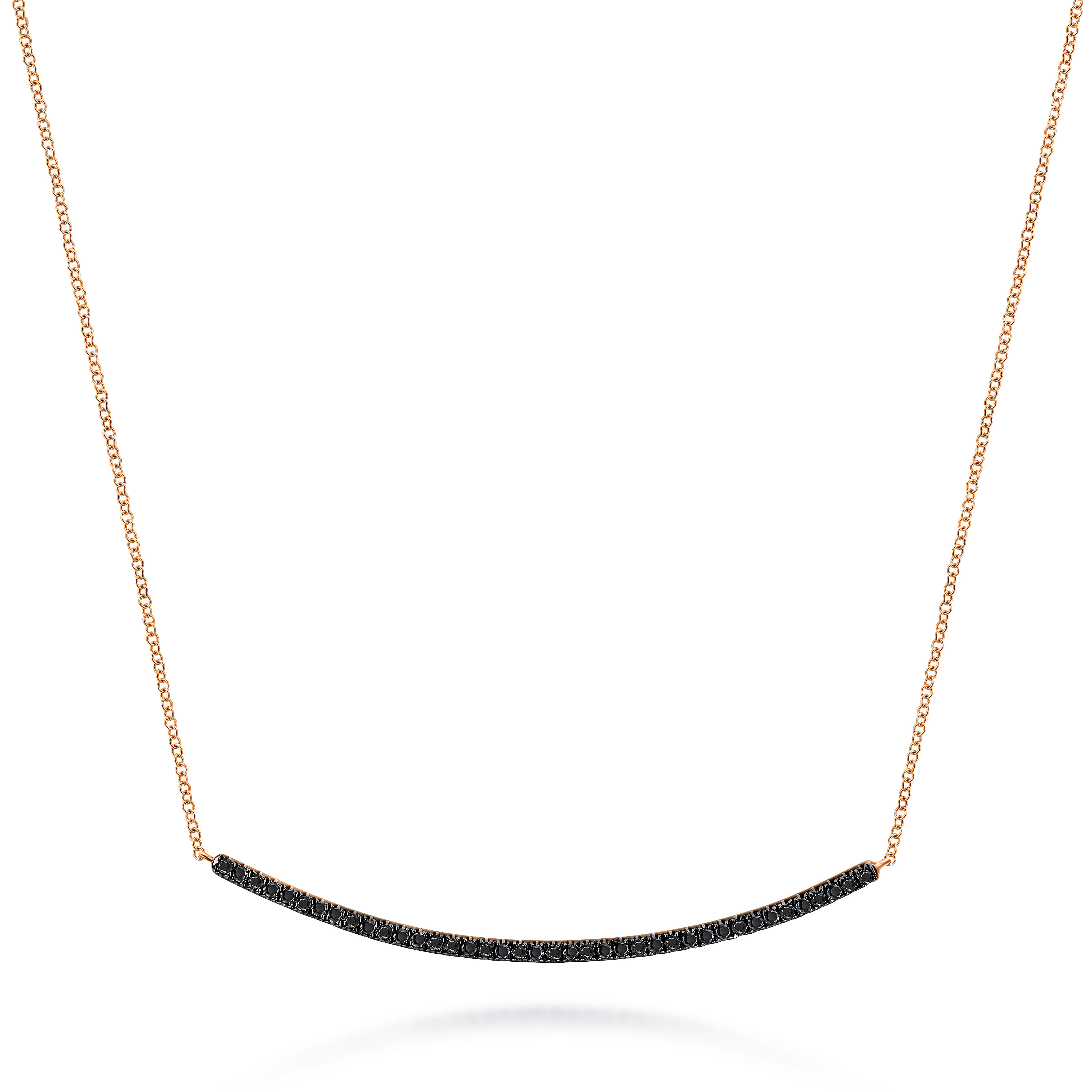 18 inch 14K Rose Gold Black Diamond Pavé Curved Bar Necklace