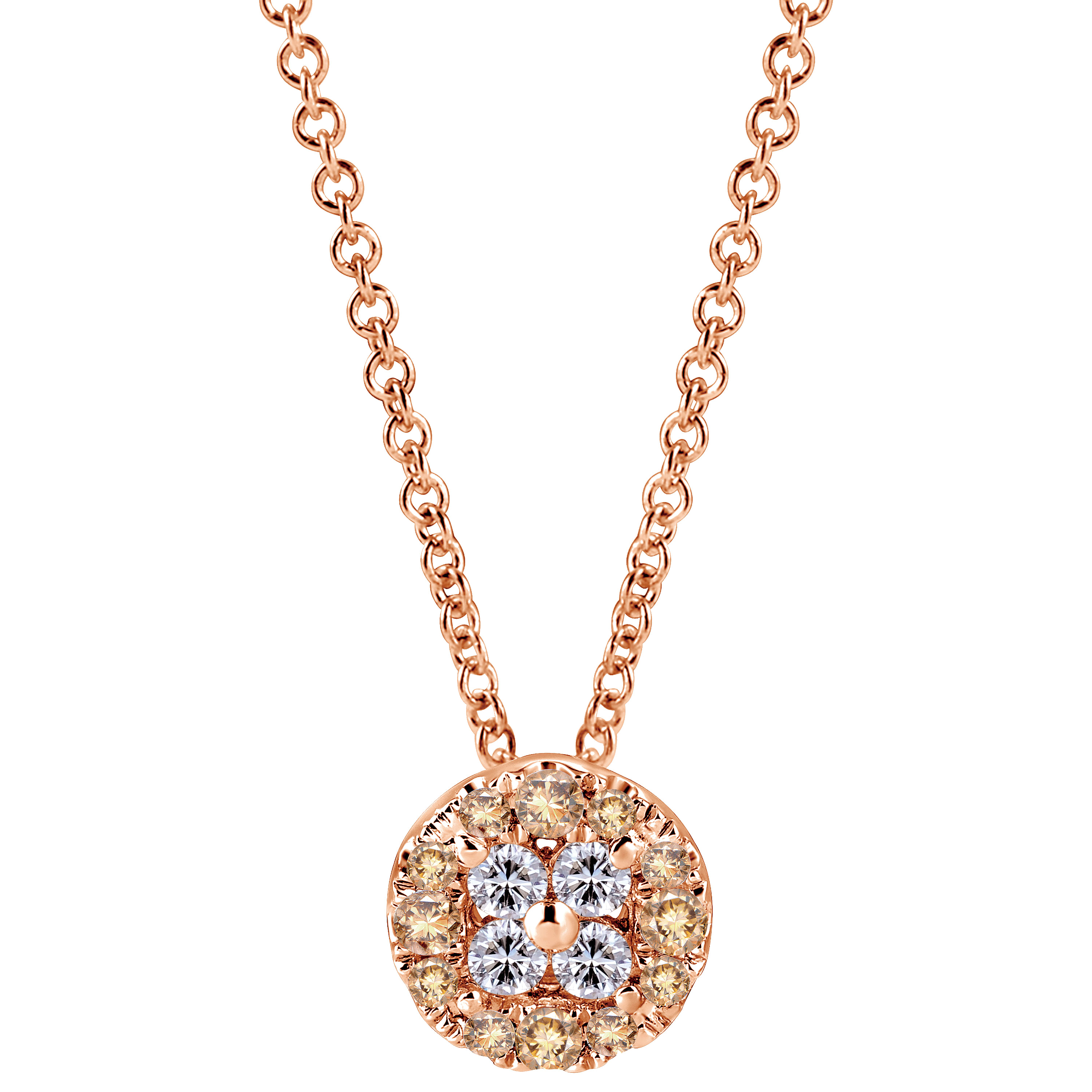 18 inch 14K Rose Gold Champagne and White Diamond Fashion Necklace