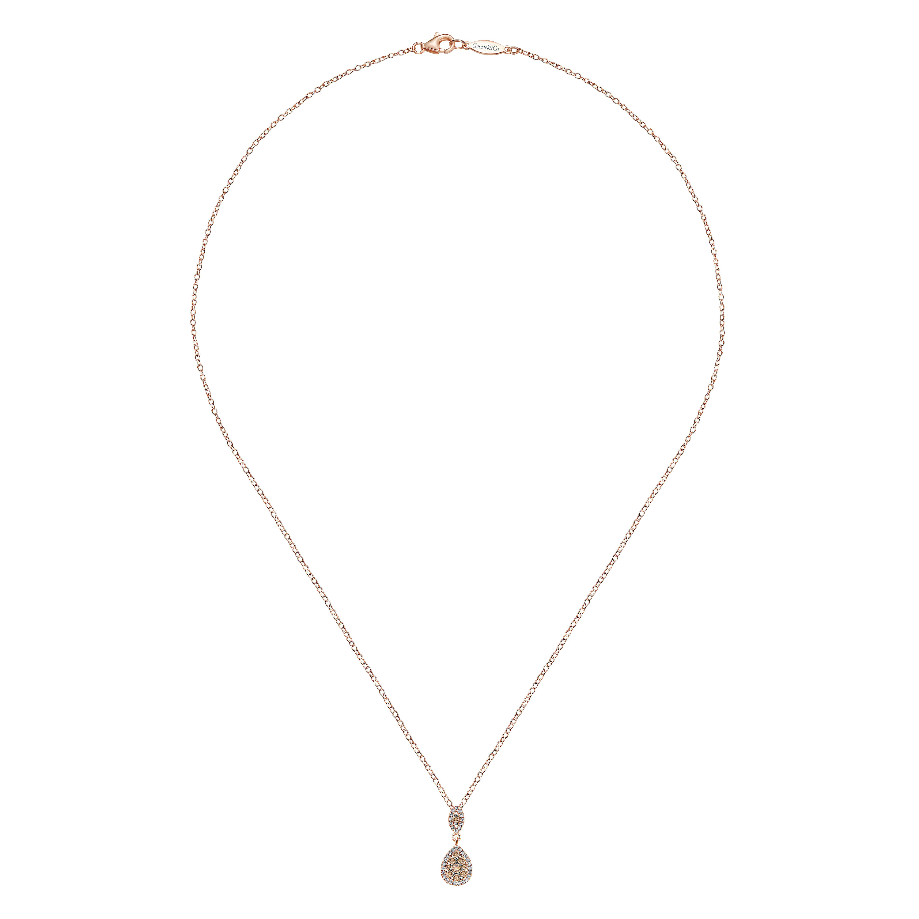 18 inch 14K Rose Gold Champagne and White Diamond Fashion Necklace
