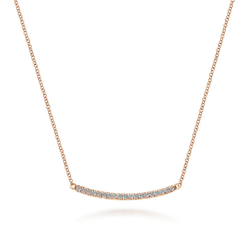 18 inch 14K Rose Gold Diamond Pavé Curved Bar Necklace