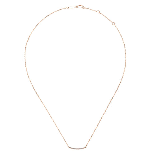 18 inch 14K Rose Gold Diamond Pavé Curved Bar Necklace