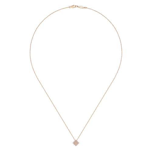 18 inch 14K Rose Gold Diamond Square Pendant Necklace