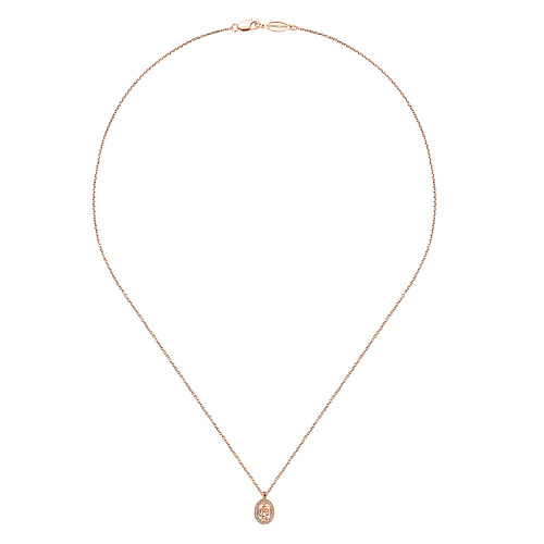 18 inch 14K Rose Gold Morganite and Diamond Halo Drop Necklace