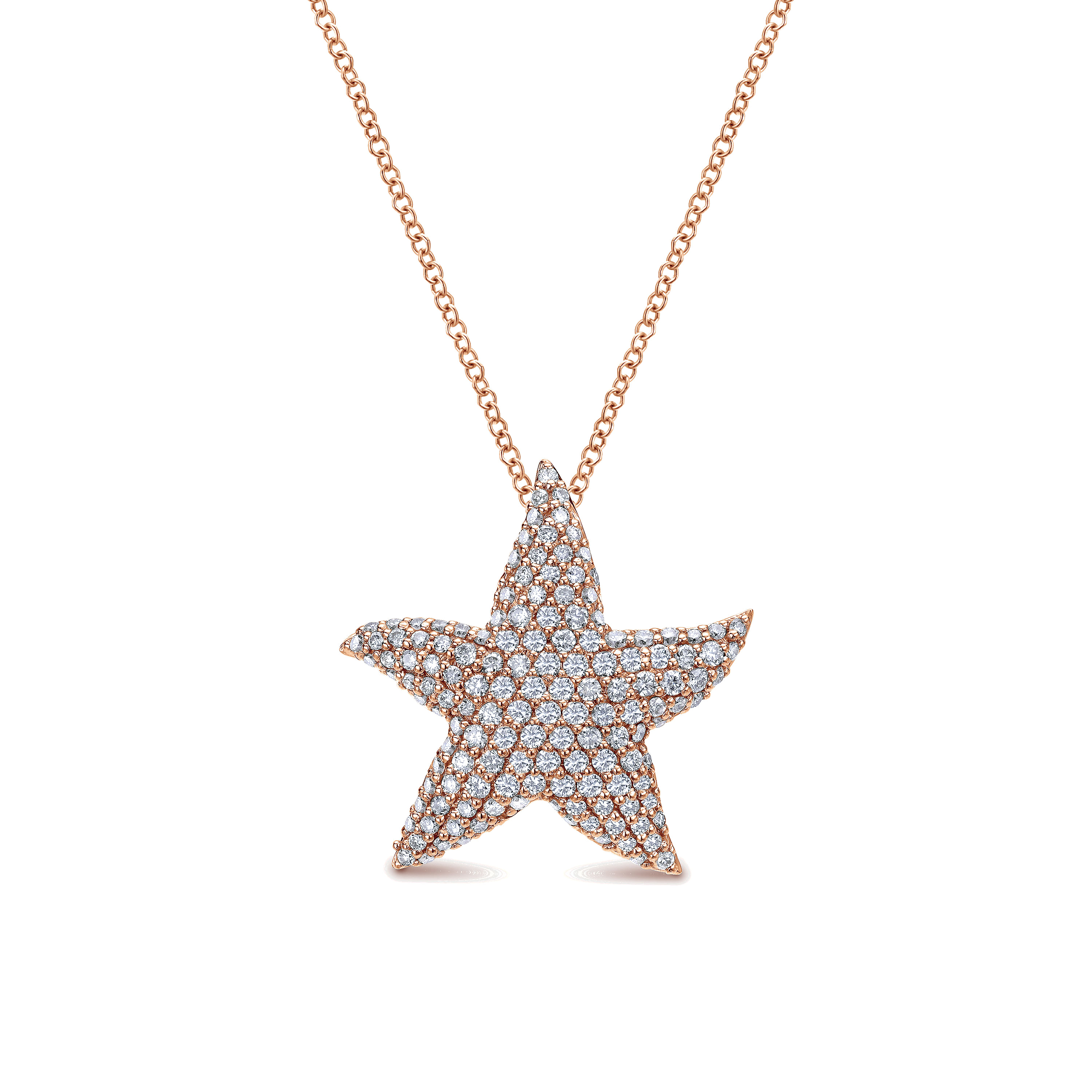 18 inch 14K Rose Gold Pavé Diamond Starfish Pendant Necklace