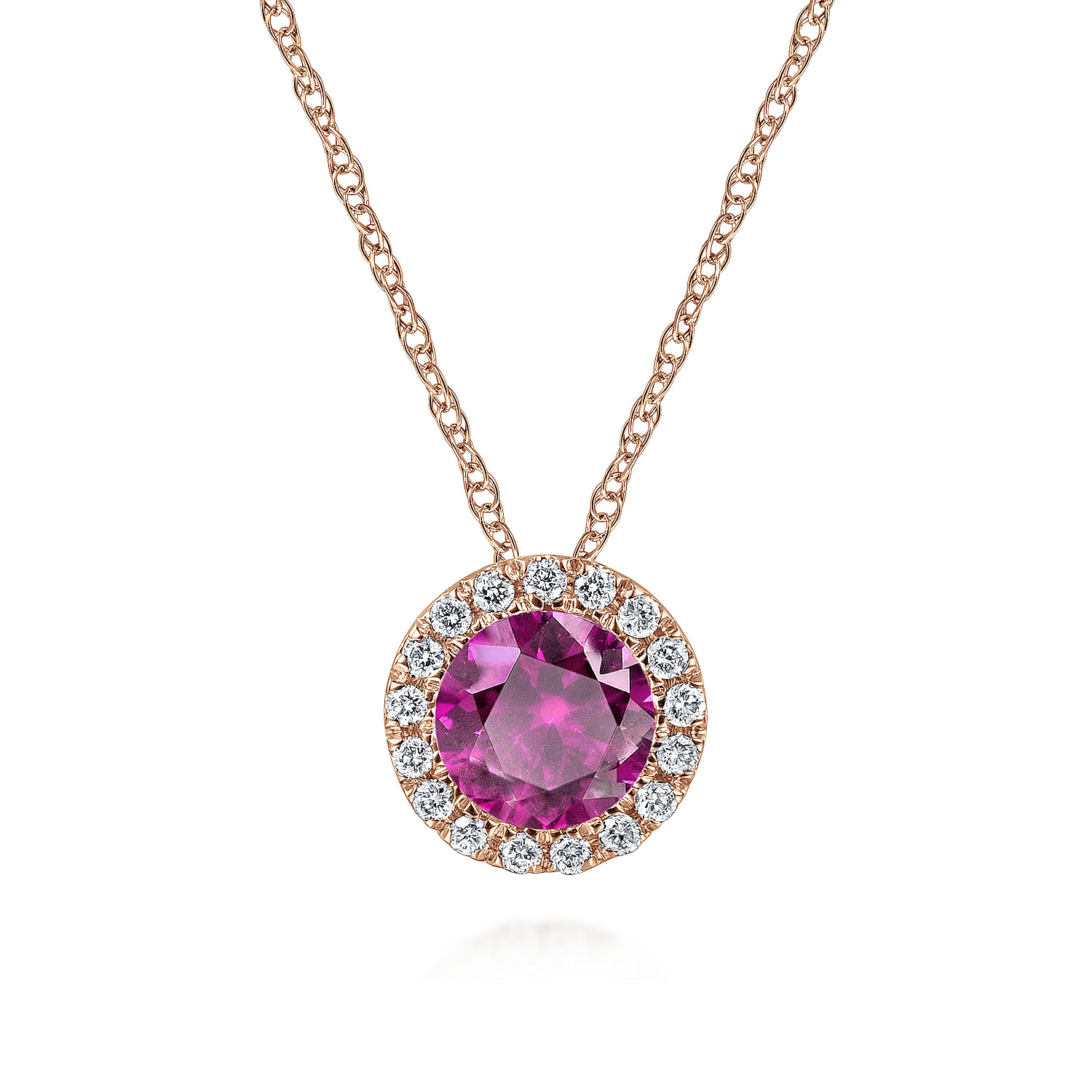 18 inch 14K Rose Gold Ruby & Diamond Pendant Necklace