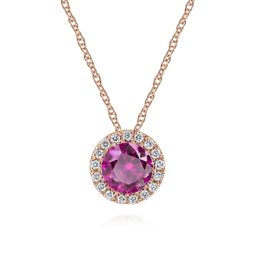 18 inch 14K Rose Gold Ruby & Diamond Pendant Necklace