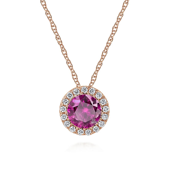 Gabriel - 18 inch 14K Rose Gold Ruby & Diamond Pendant Necklace