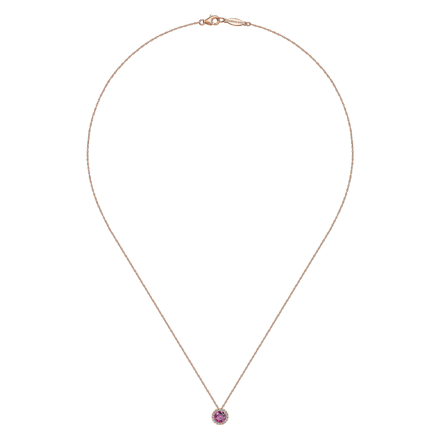 18 inch 14K Rose Gold Ruby & Diamond Pendant Necklace