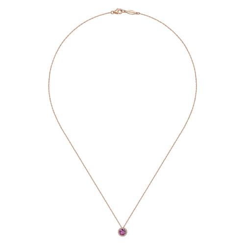 18 inch 14K Rose Gold Ruby & Diamond Pendant Necklace