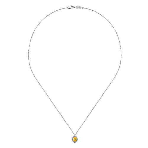 18 inch 14K White Gold Citrine and Diamond Halo Drop Necklace