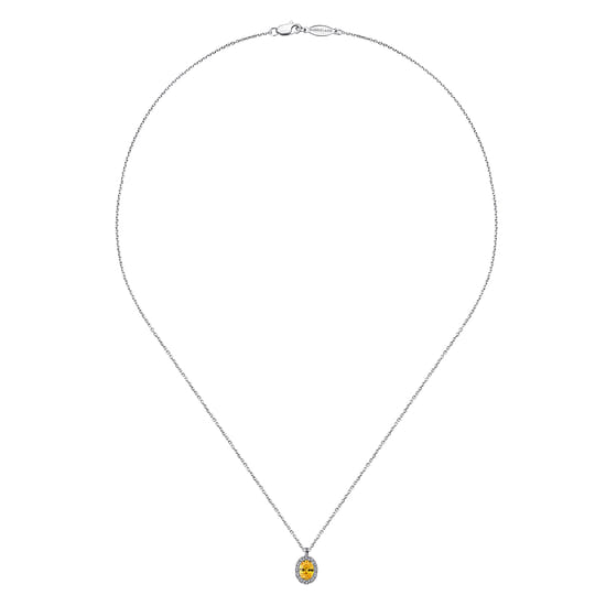 18 inch 14K White Gold Citrine and Diamond Halo Drop Necklace angle 2
