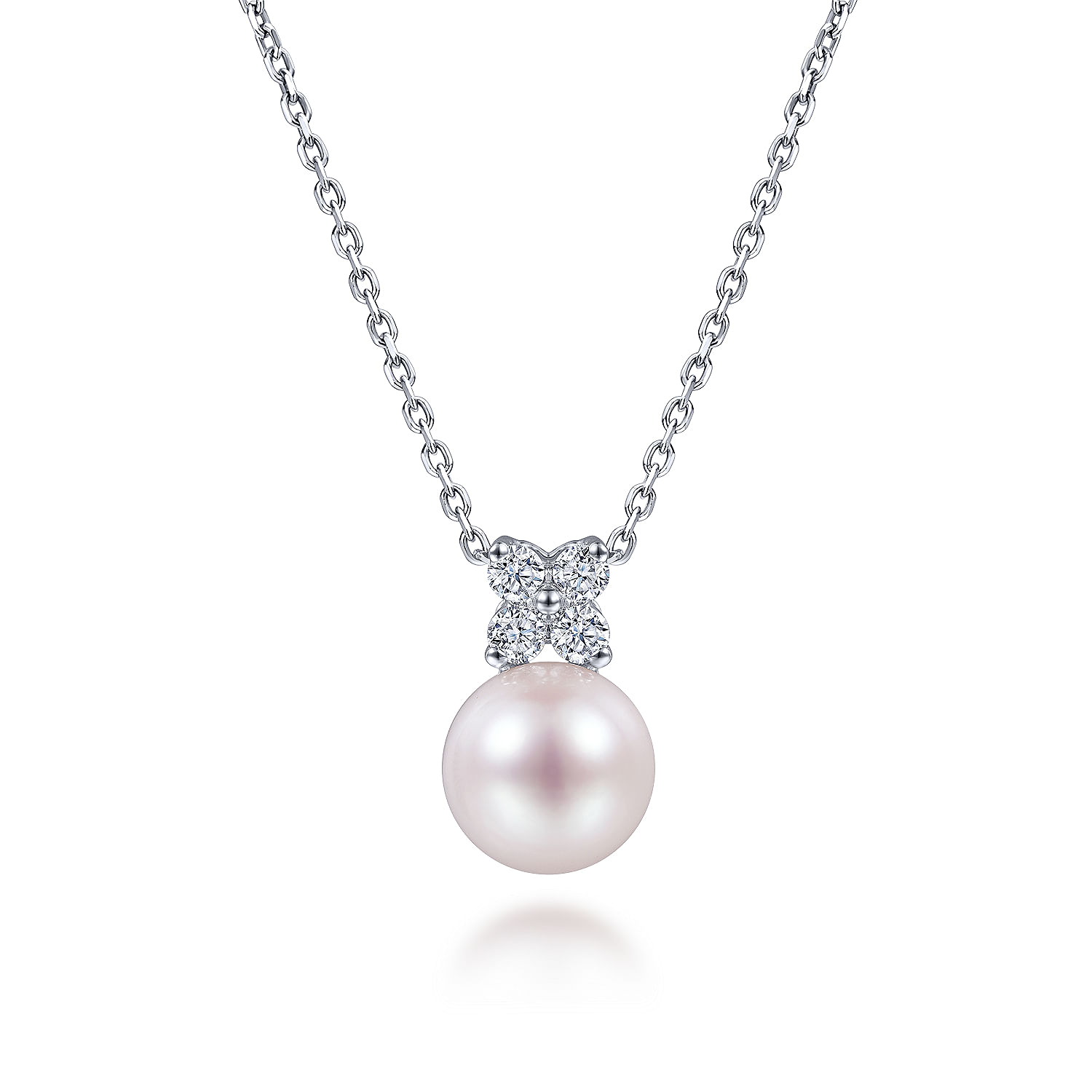 18 inch 14K White Gold Cultured Pearl and Diamond Accent Necklace