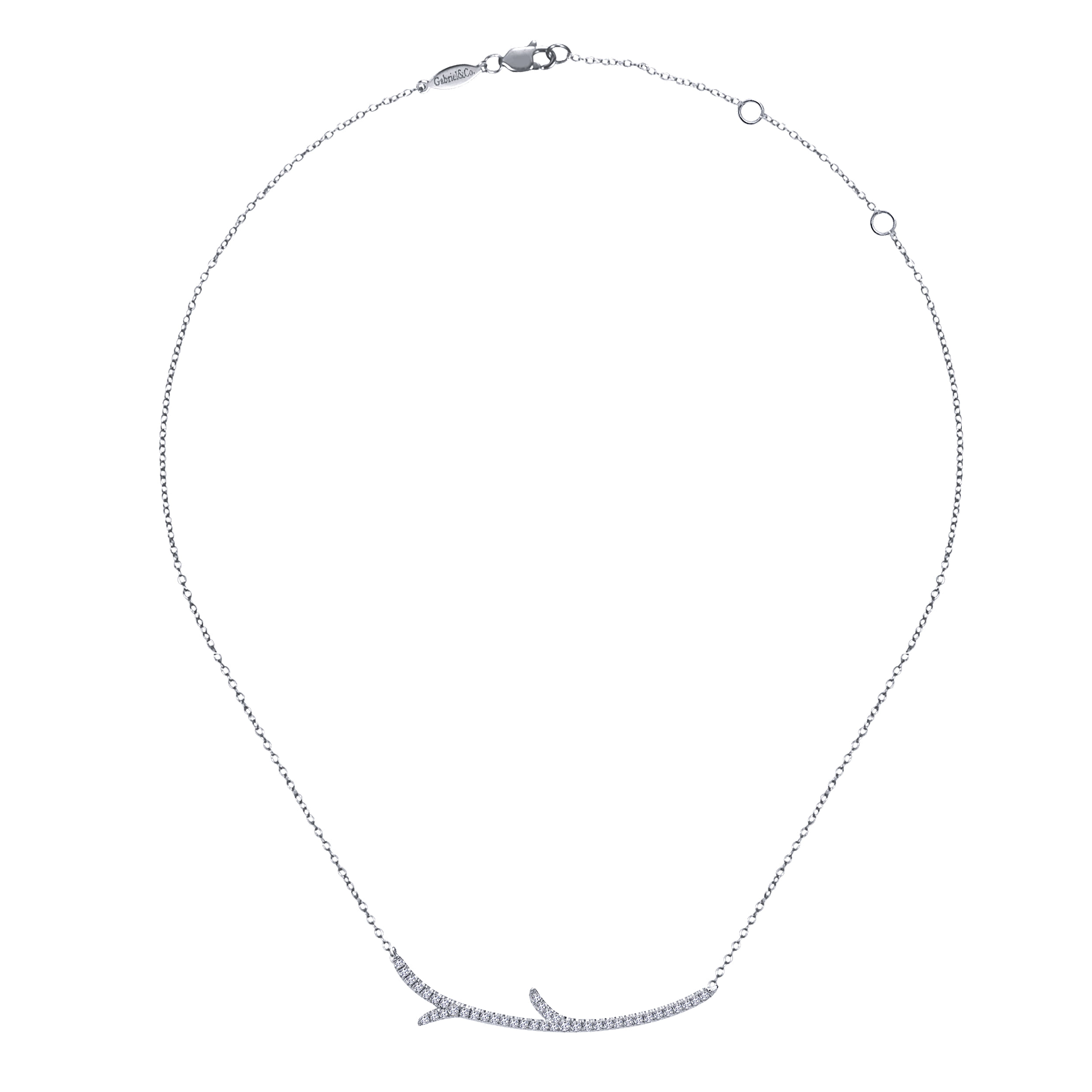 18 inch 14K White Gold Curved Diamond Branch Necklace