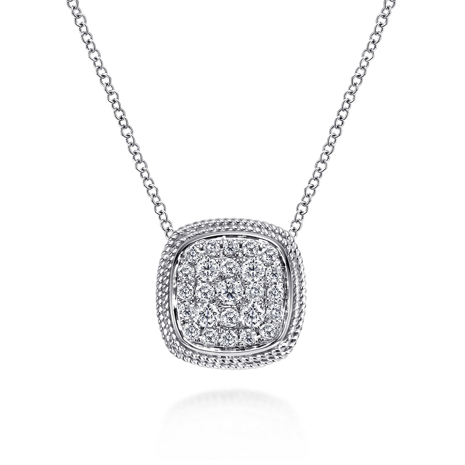 Gabriel - 18 inch 14K White Gold Cushion Shape Diamond Pavé Pendant Necklace