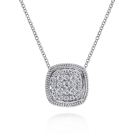 Gabriel - 18 inch 14K White Gold Cushion Shape Diamond Pavé Pendant Necklace