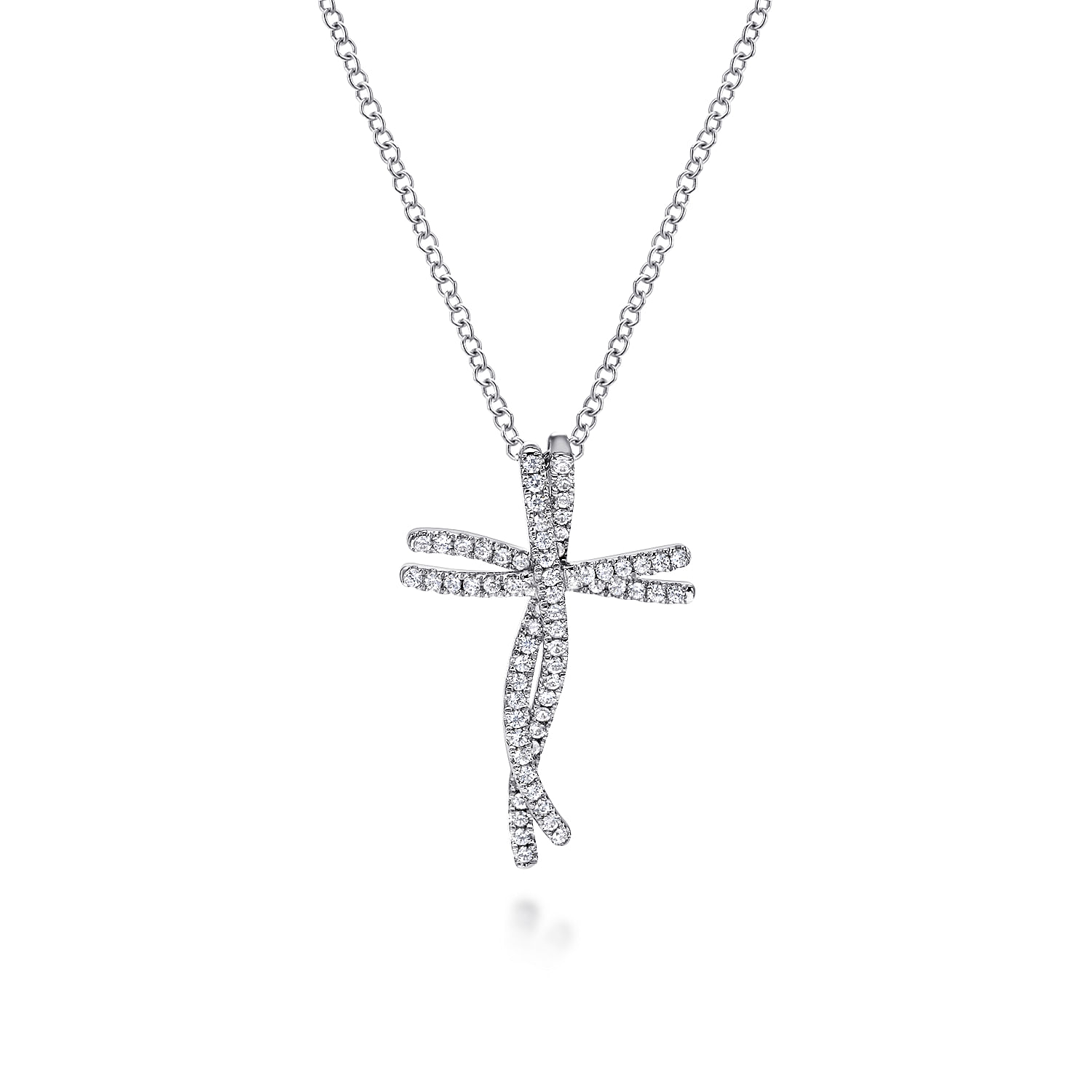 18 inch 14K White Gold Dancing Diamond Cross Necklace