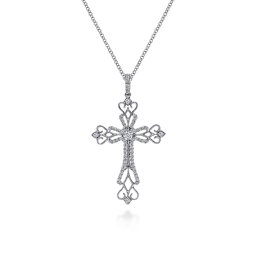 18 inch 14K White Gold Diamond Cross Pendant Necklace