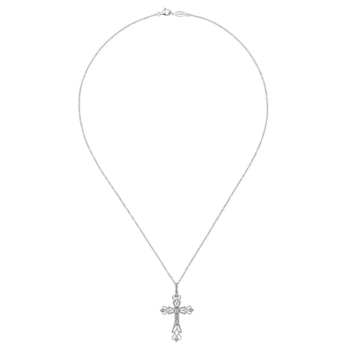 18 inch 14K White Gold Diamond Cross Pendant Necklace