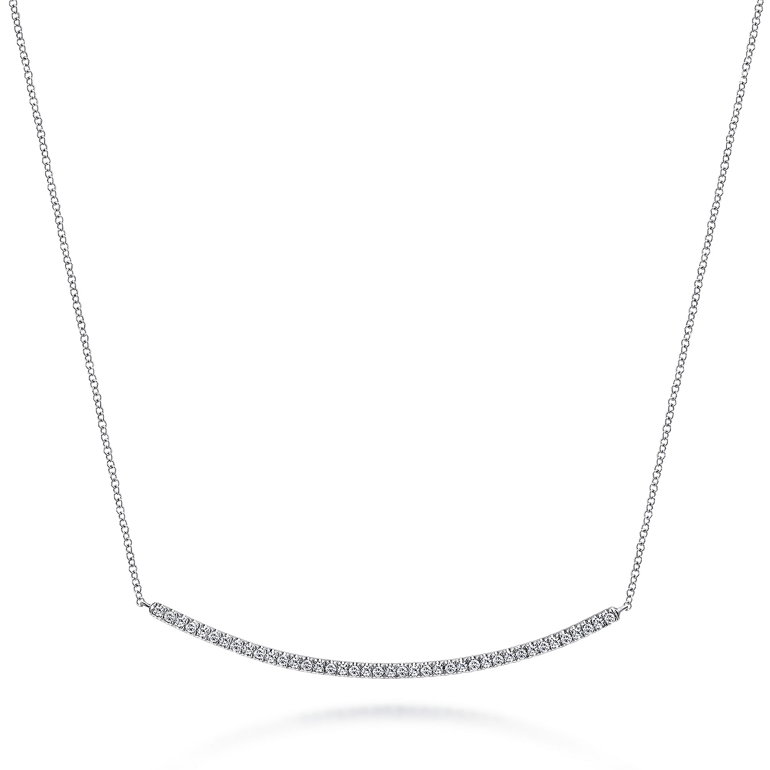 18 inch 14K White Gold Diamond Pavé Curved Bar Necklace