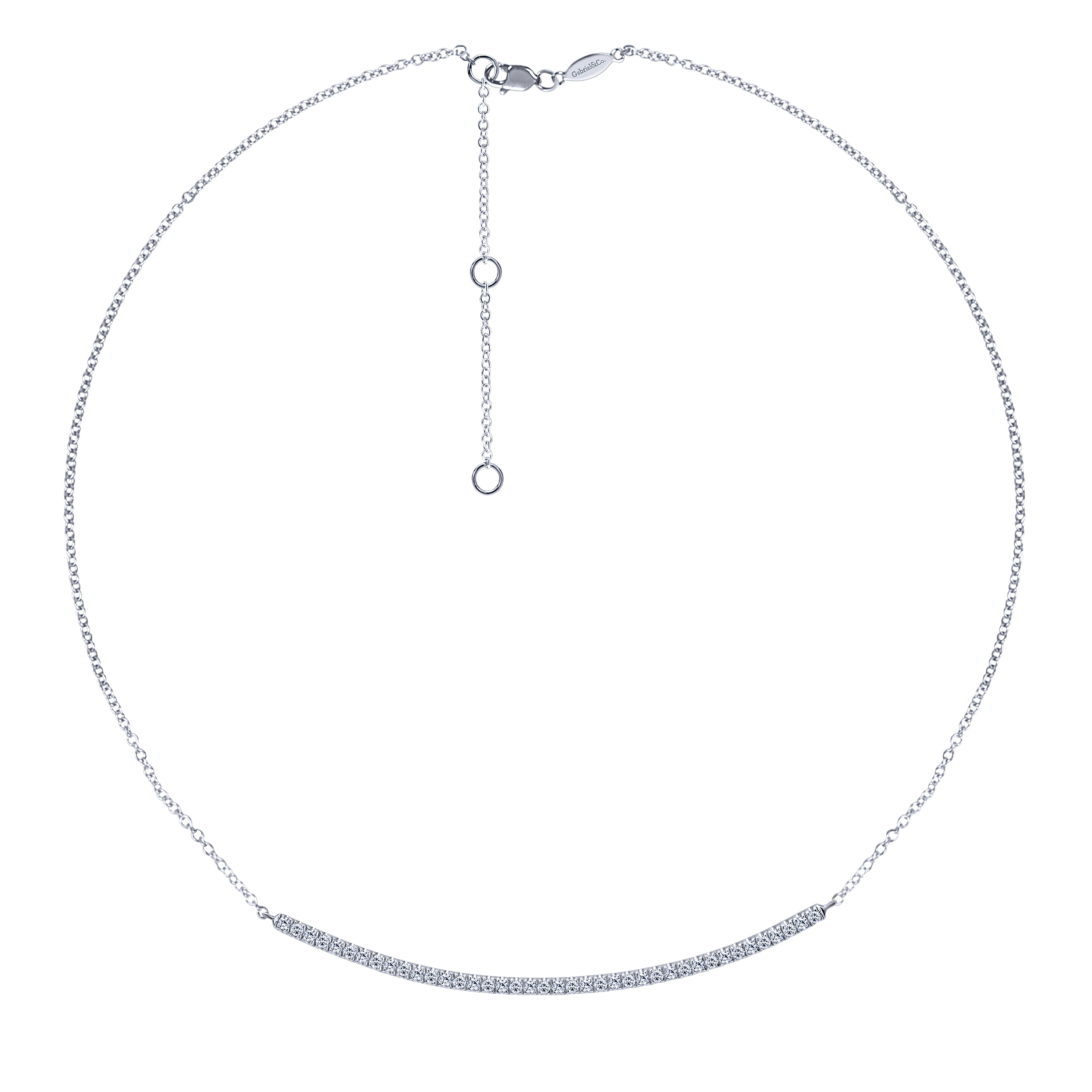 18 inch 14K White Gold Diamond Pavé Curved Bar Necklace