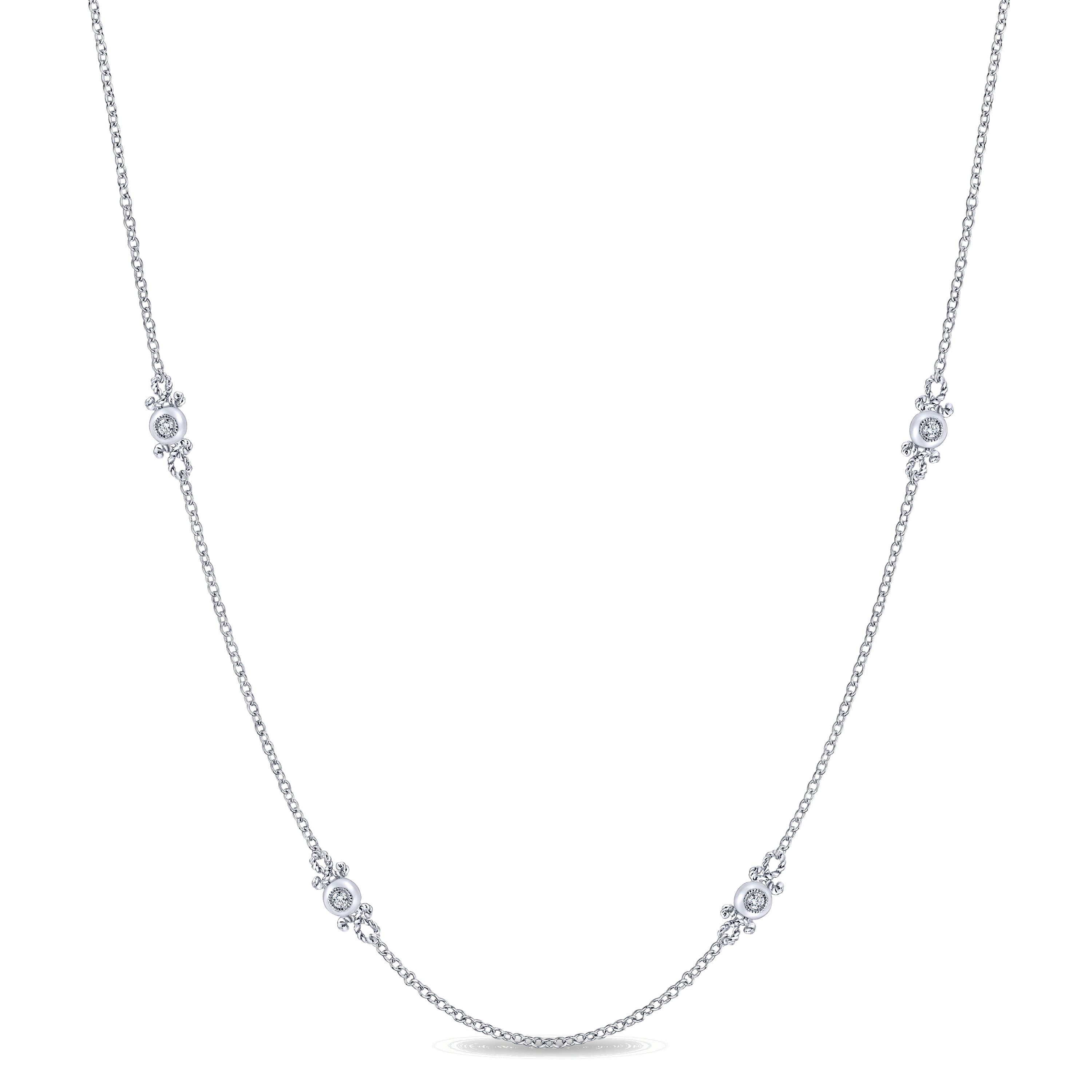 18 inch 14K White Gold Diamond Station Necklace