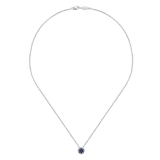18 inch 14K White Gold Floral Sapphire and Diamond Halo Pendant Necklace angle 2