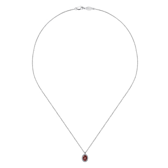 18 inch 14K White Gold Garnet and Diamond Halo Drop Necklace angle 2