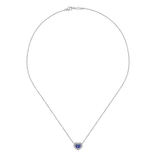 18 inch 14K White Gold Heart Sapphire and Diamond Pendant Necklace
