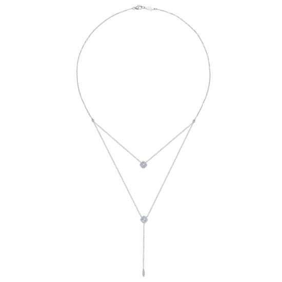 18 inch 14K White Gold Layered Diamond Cluster Y Necklace angle 2