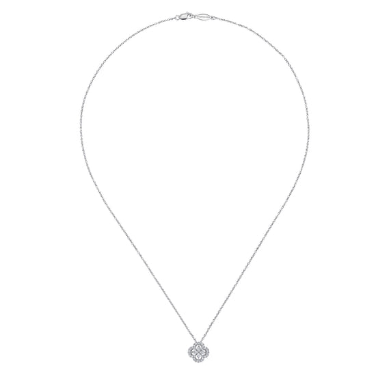 18 inch 14K White Gold Open Clover Diamond Pendant Necklace angle 2