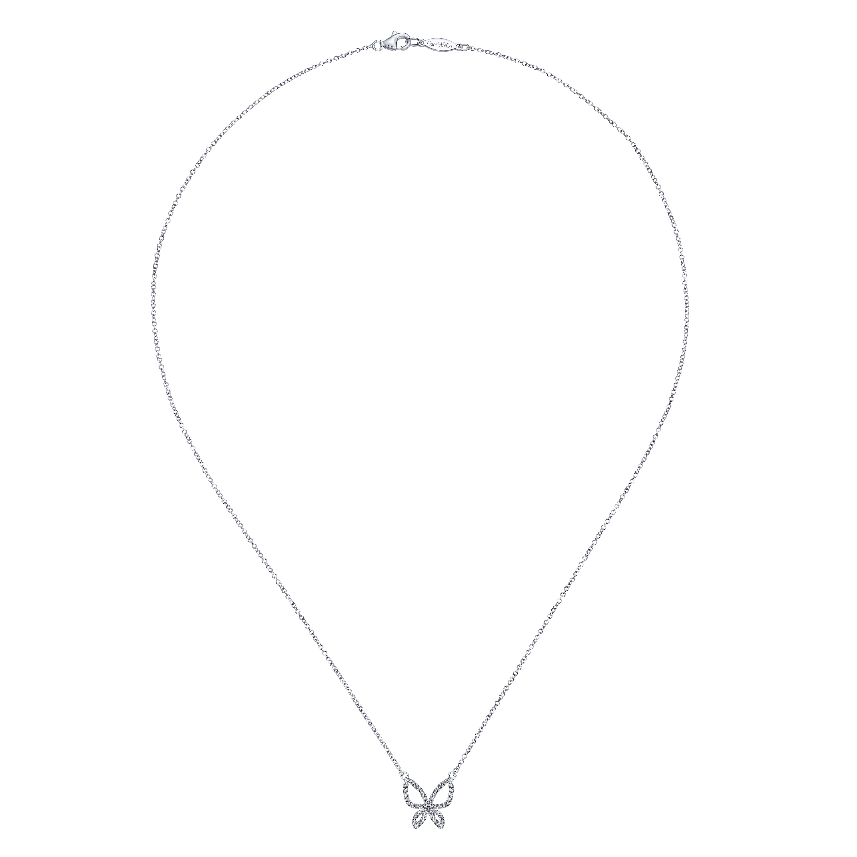 18 inch 14K White Gold Open Diamond Butterfly Pendant Necklace