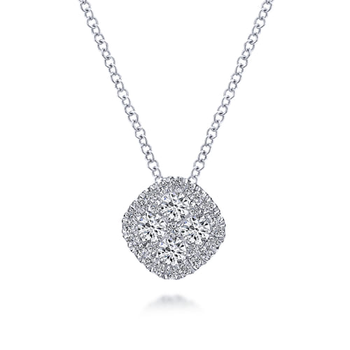 18 inch 14K White Gold Pavé Diamond Cushion Shaped Pendant Necklace 18 inch 14K White Gold Pavé Diamond Cushion Shaped Pendant Necklace