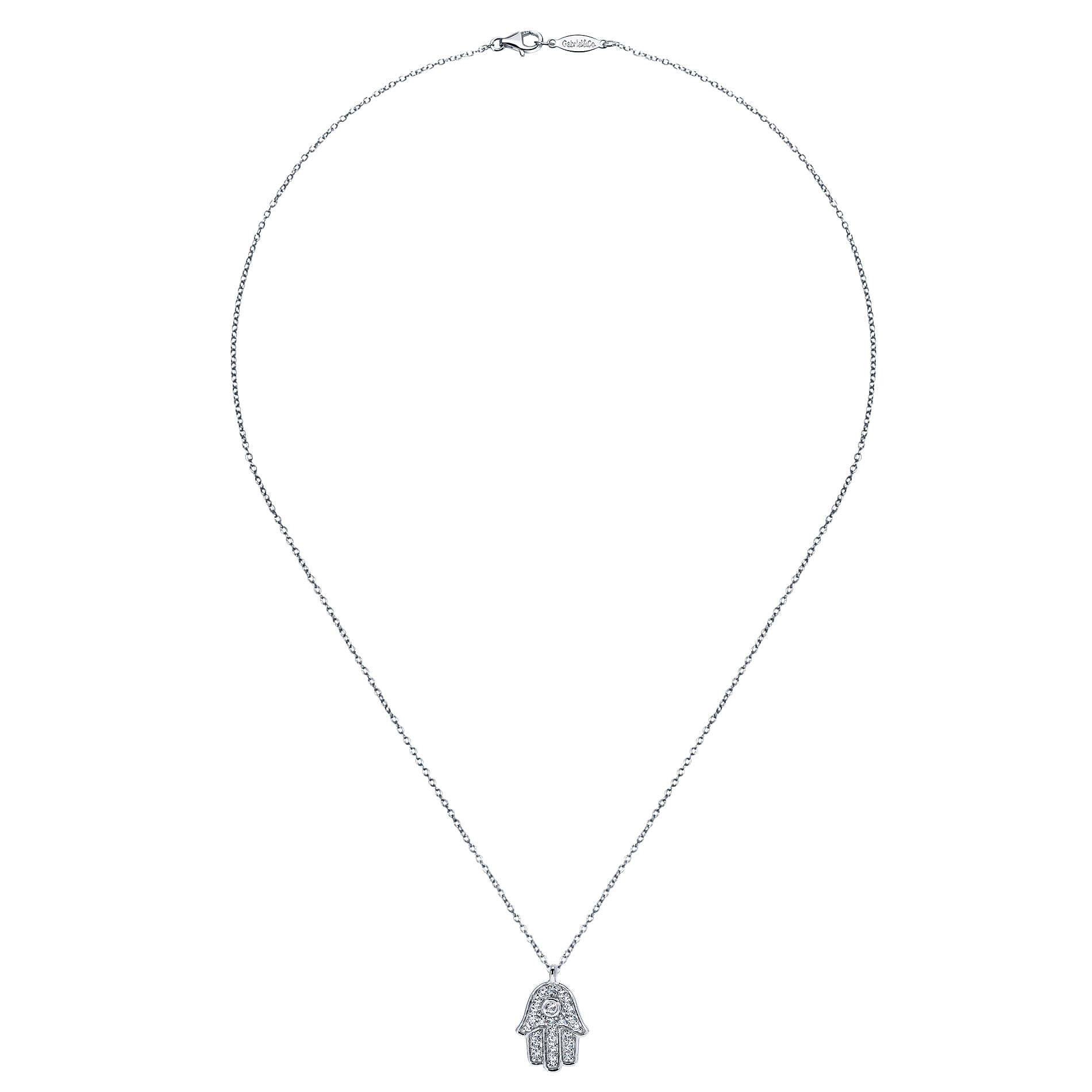 18 inch 14K White Gold Pavé Diamond Hamsa Pendant Necklace