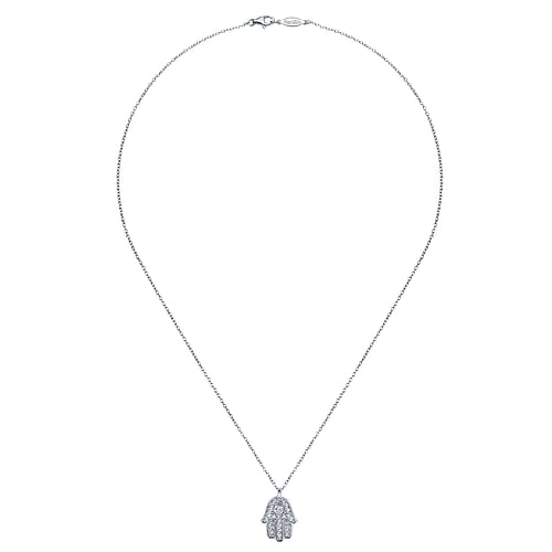 18 inch 14K White Gold Pavé Diamond Hamsa Pendant Necklace