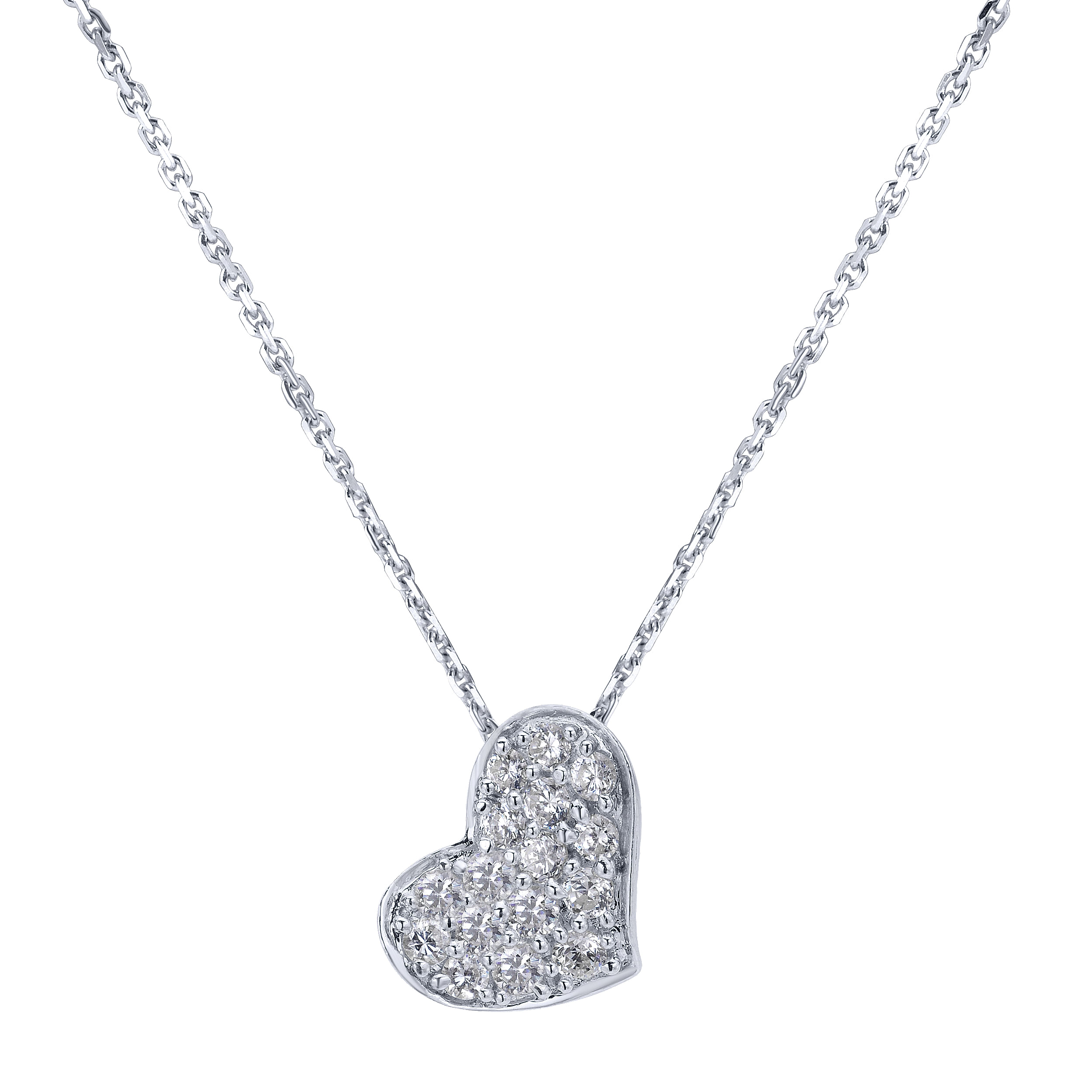 18 inch 14K White Gold Pavé Diamond Heart Pendant Necklace