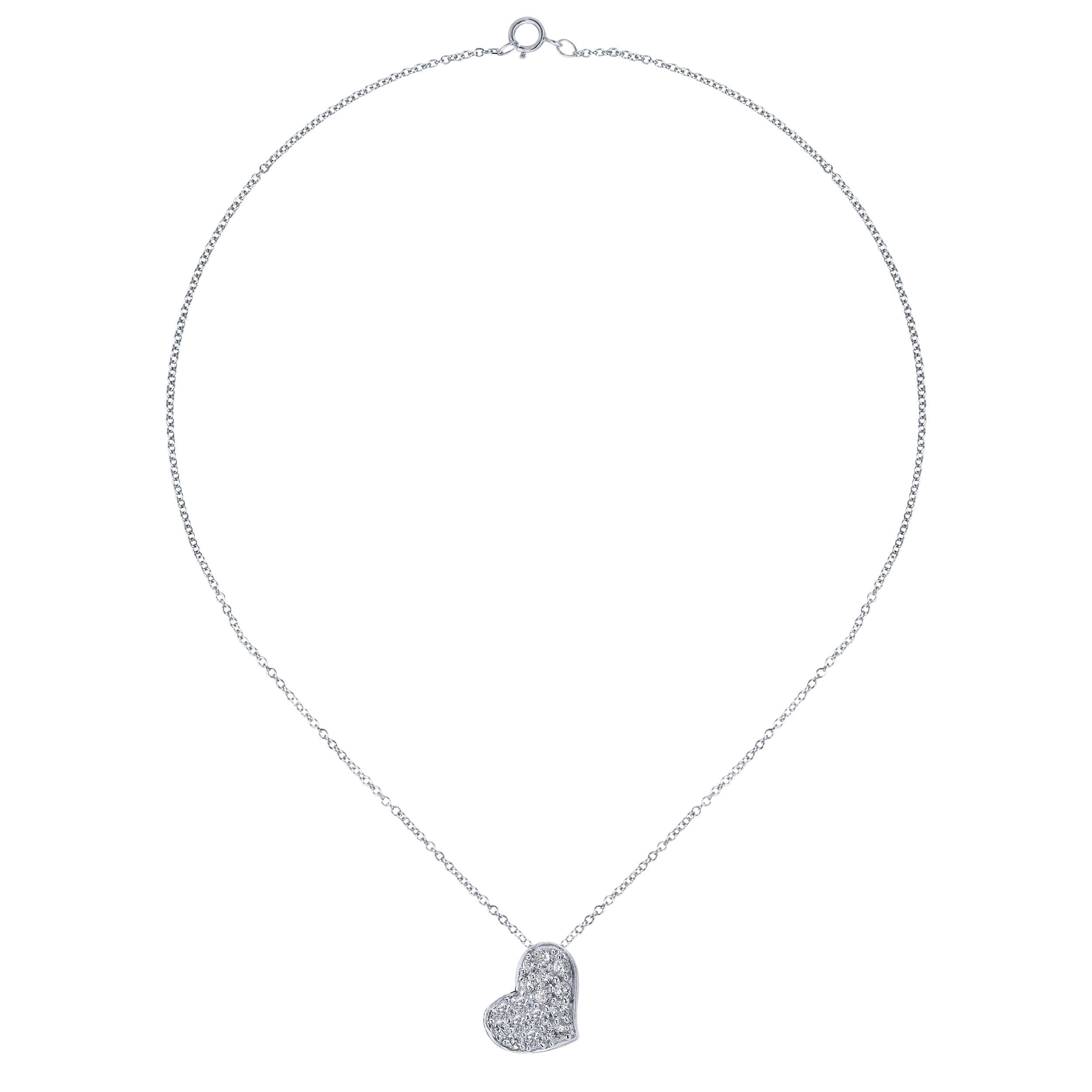 18 inch 14K White Gold Pavé Diamond Heart Pendant Necklace