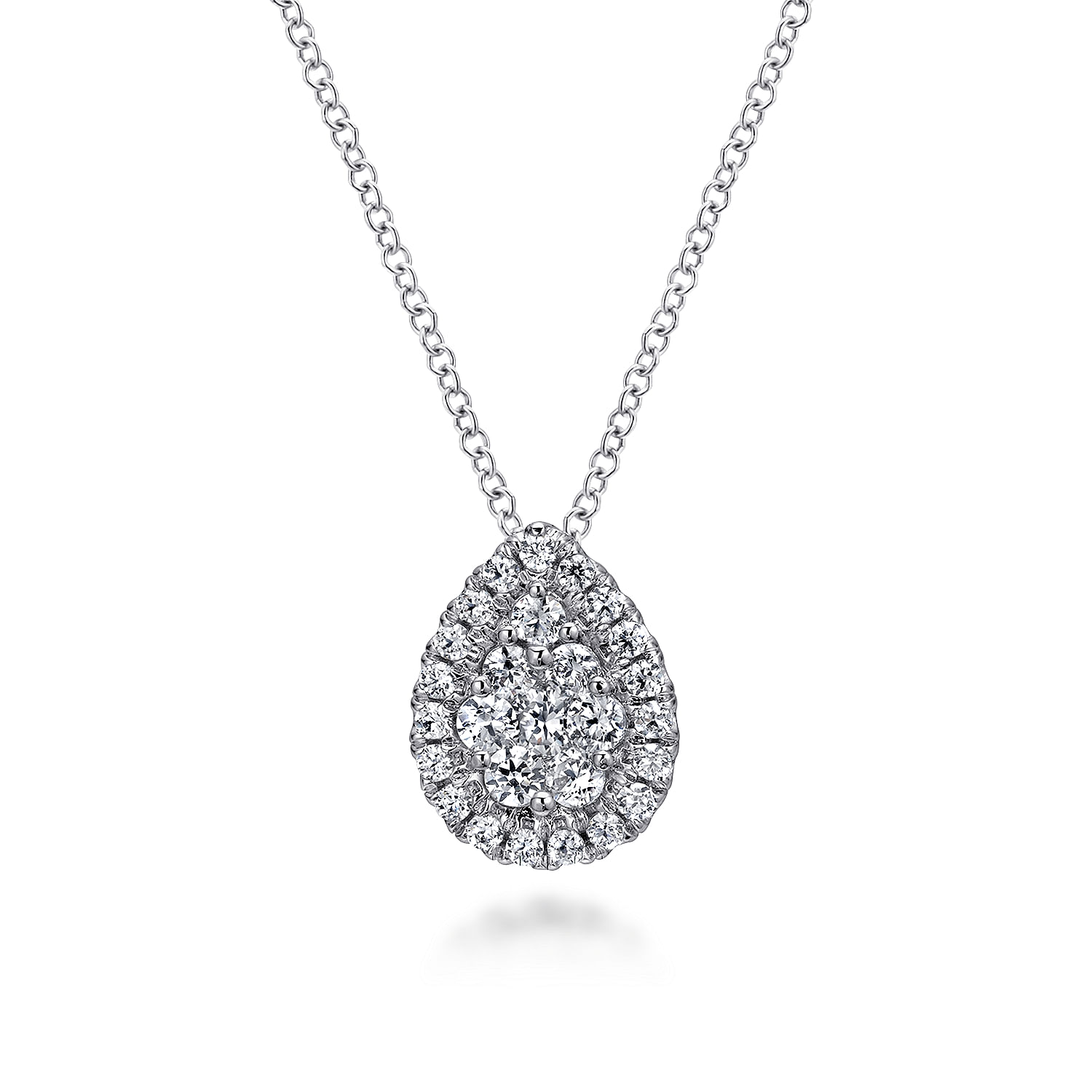 18 inch 14K White Gold Pavé Diamond Teardrop Pendant Necklace