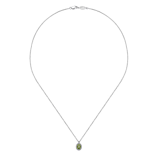 18 inch 14K White Gold Peridot and Diamond Halo Drop Necklace