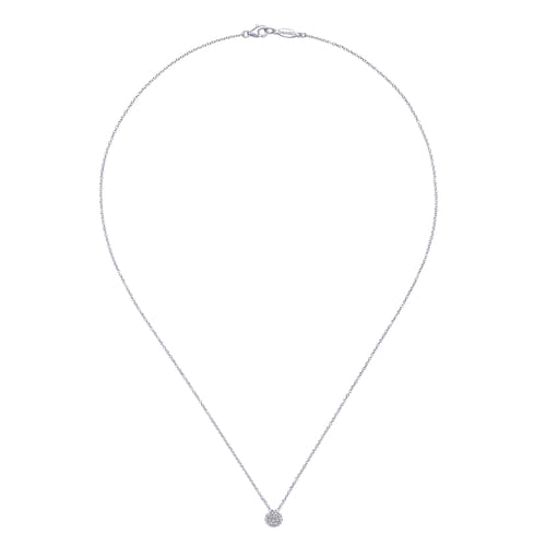 18 inch 14K White Gold Round Diamond Cluster Pendant Necklace