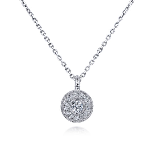 18 inch 14K White Gold Round Diamond Halo Pendant Necklace