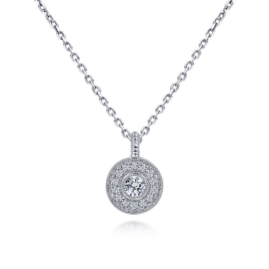 Gabriel - 18 inch 14K White Gold Round Diamond Halo Pendant Necklace