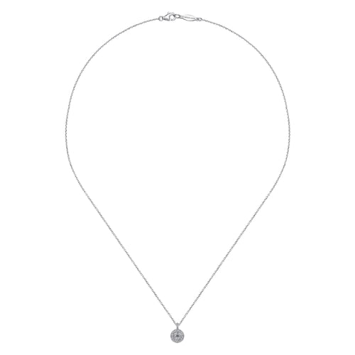 18 inch 14K White Gold Round Diamond Halo Pendant Necklace