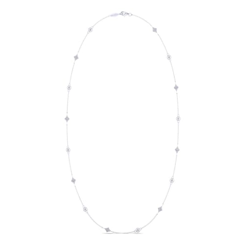 18 inch 14K White Gold Round and Kite Shaped Diamond Station Necklace